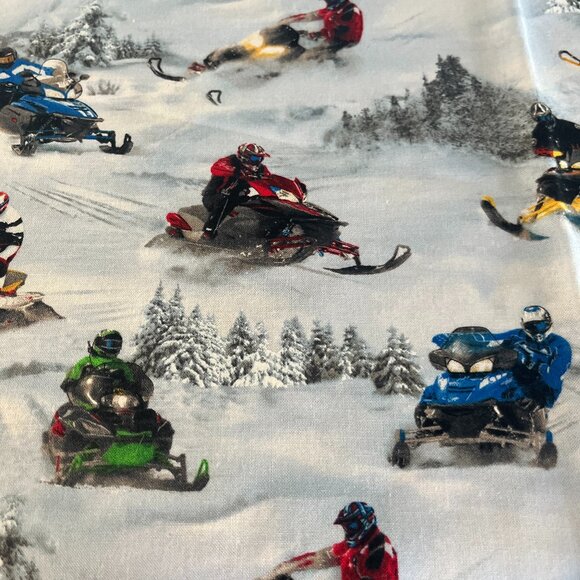 Unique SNOWMOBILING on a SNOWY LANDSCAPE Background Handmade Cotton Pillowcase - Picture 1 of 3